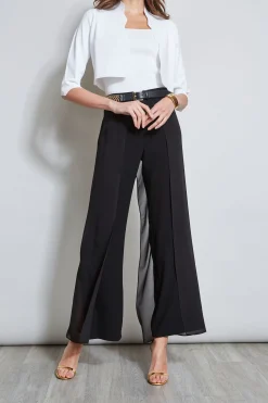 Elie Tahari Bottoms-Chiffon Panel Pant BLACK