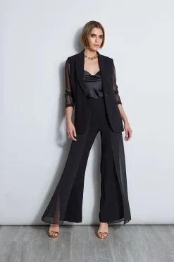 Elie Tahari Bottoms-Chiffon Panel Pant BLACK