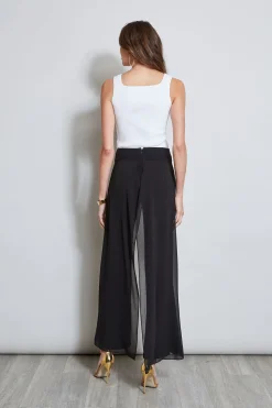 Elie Tahari Bottoms-Chiffon Panel Pant BLACK