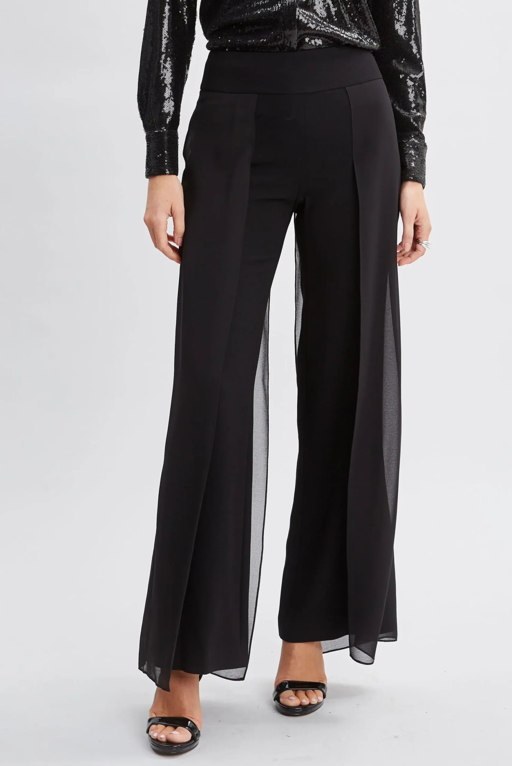Elie Tahari Bottoms-Chiffon Panel Pant BLACK