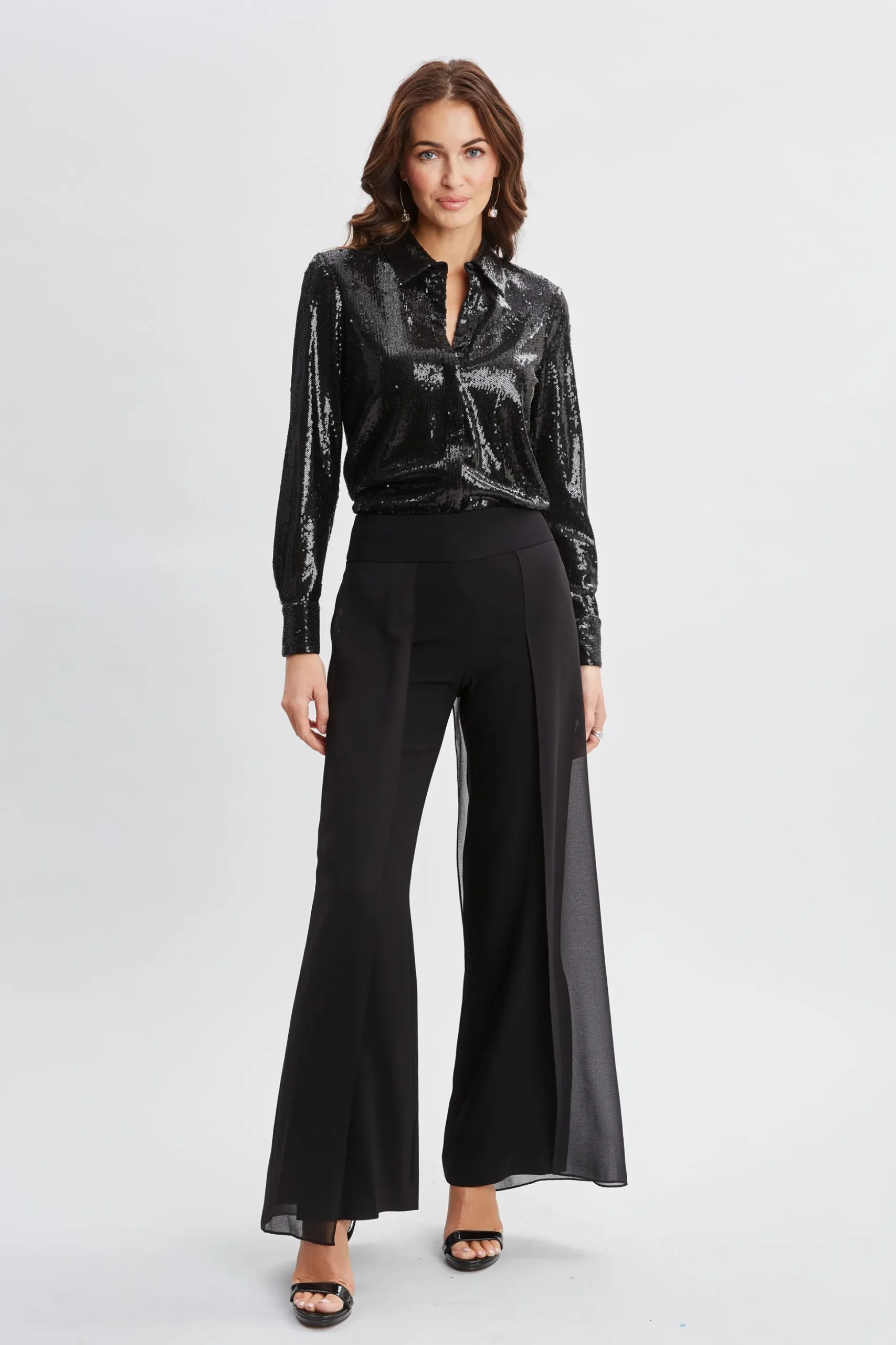 Elie Tahari Bottoms-Chiffon Panel Pant BLACK