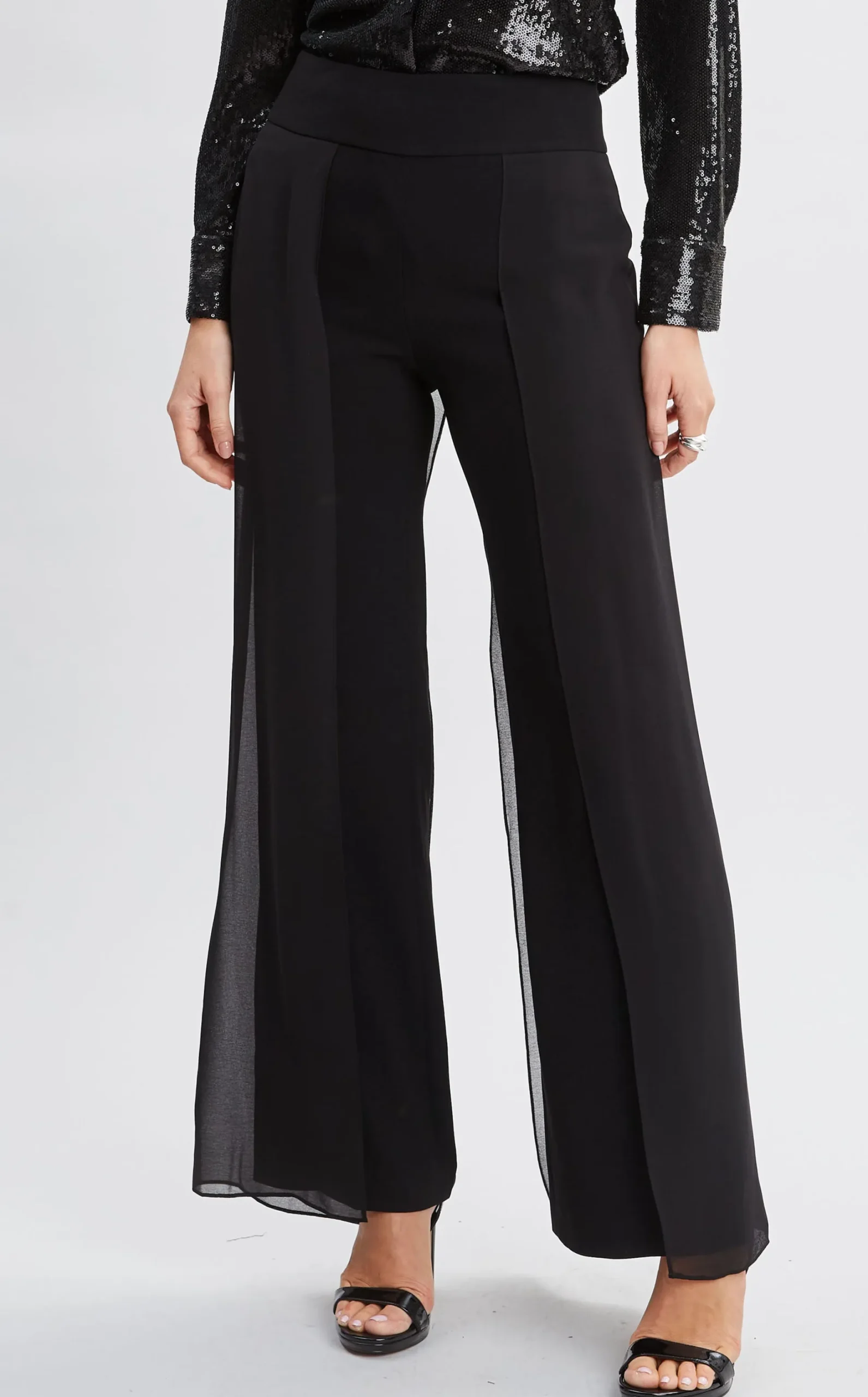 Elie Tahari Bottoms-Chiffon Panel Pant BLACK