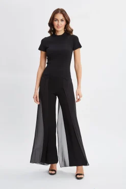 Elie Tahari Bottoms-Chiffon Panel Pant BLACK