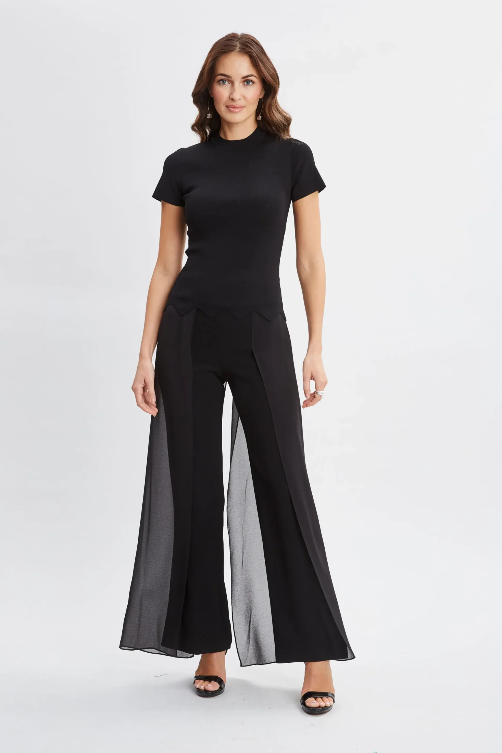 Elie Tahari Bottoms-Chiffon Panel Pant BLACK