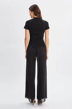 Elie Tahari Bottoms-Chiffon Panel Pant BLACK