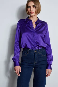 Elie Tahari Tops & Sweaters-Chiffon Ruffle Silk Satin Shirt GRAPE