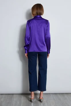 Elie Tahari Tops & Sweaters-Chiffon Ruffle Silk Satin Shirt GRAPE