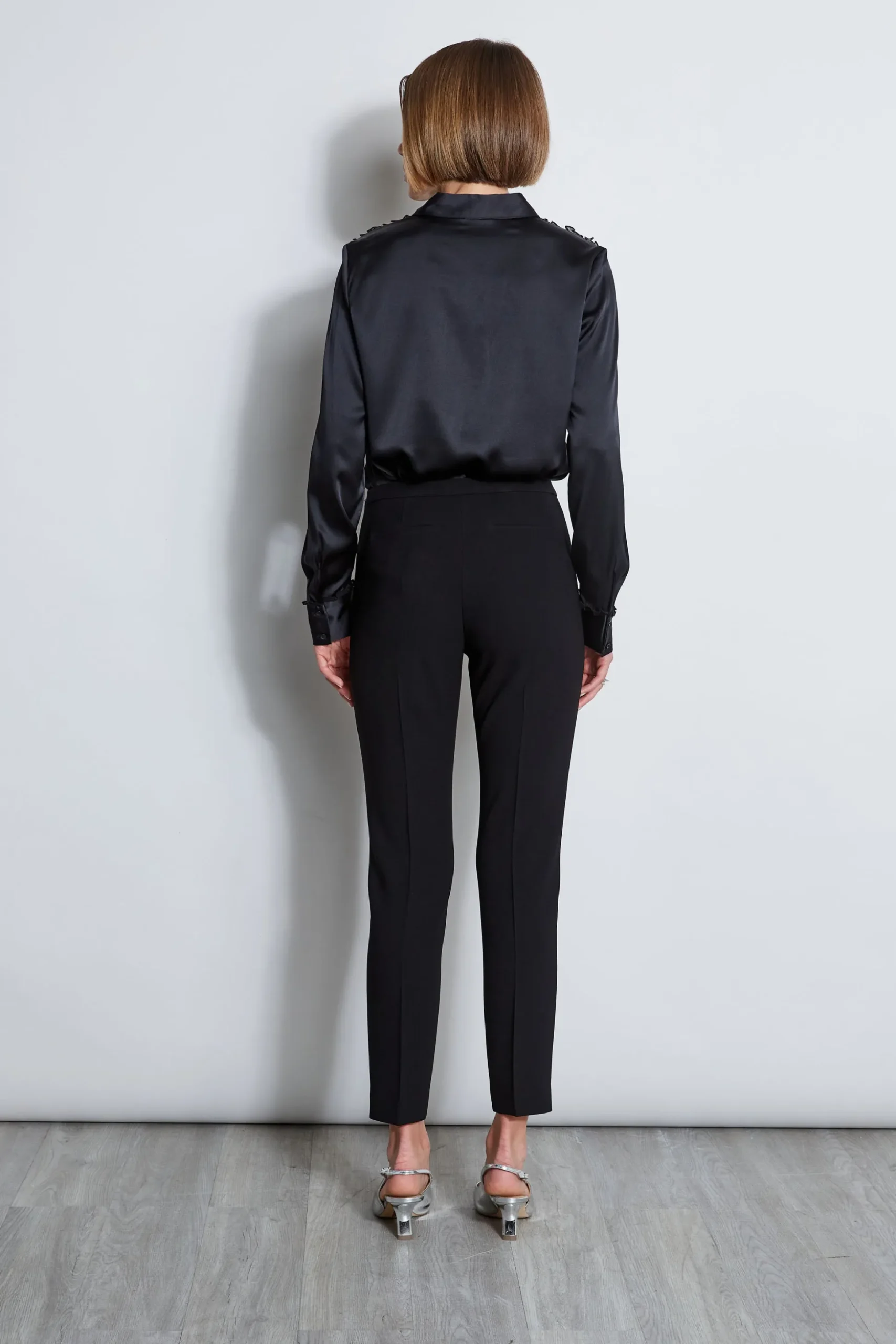 Elie Tahari Tops & Sweaters|Suiting-Chiffon Ruffle Silk Satin Shirt BLACK