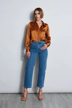 Elie Tahari Tops & Sweaters-Chiffon Ruffle Silk Satin Shirt COPPER
