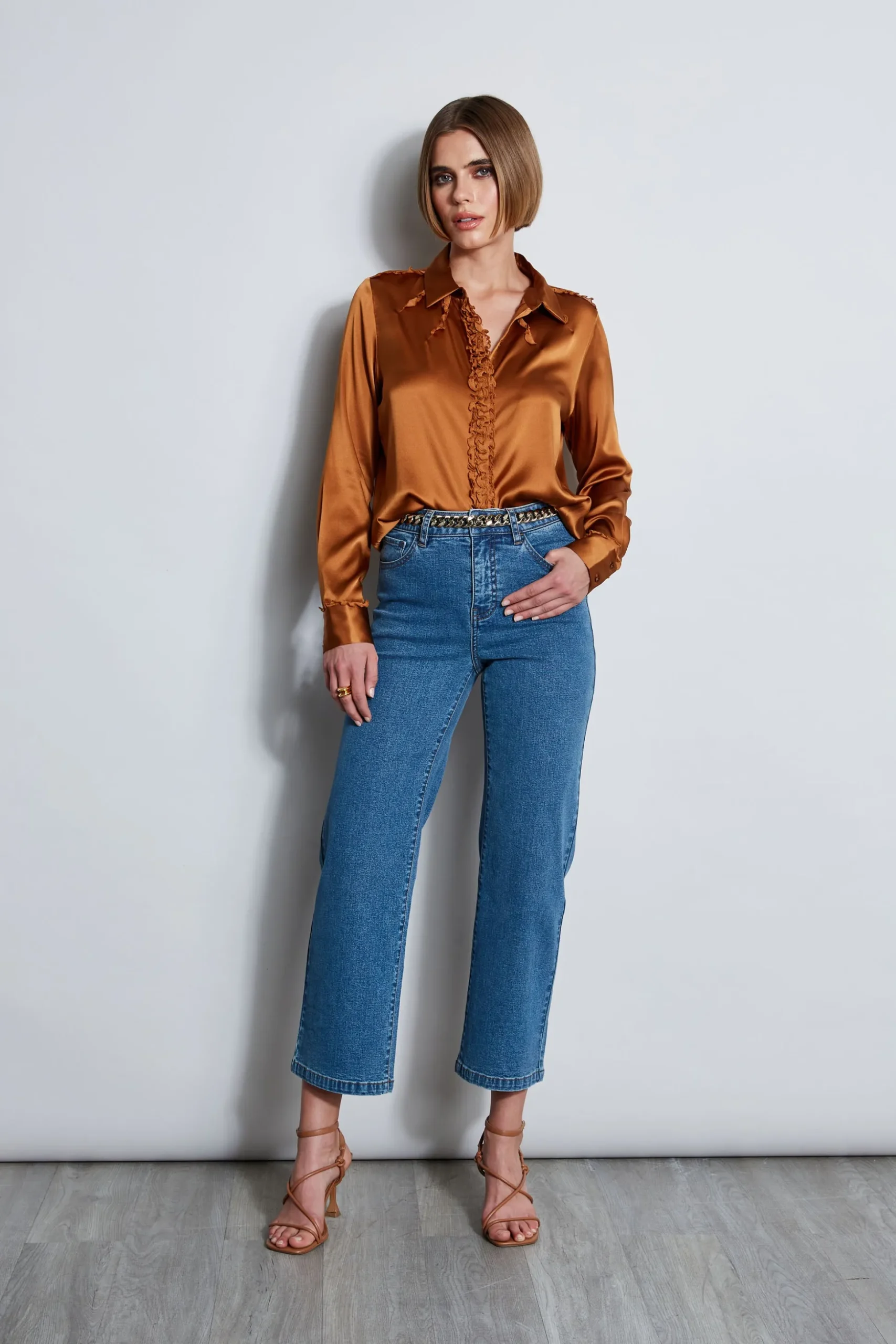Elie Tahari Tops & Sweaters-Chiffon Ruffle Silk Satin Shirt COPPER