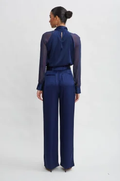 Elie Tahari Tops & Sweaters-Chiffon Sleeve Silk Satin Tie Shirt MIDNIGHT