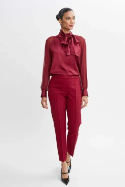 Elie Tahari Tops & Sweaters|Suiting-Chiffon Sleeve Silk Satin Tie Shirt SANGRIA