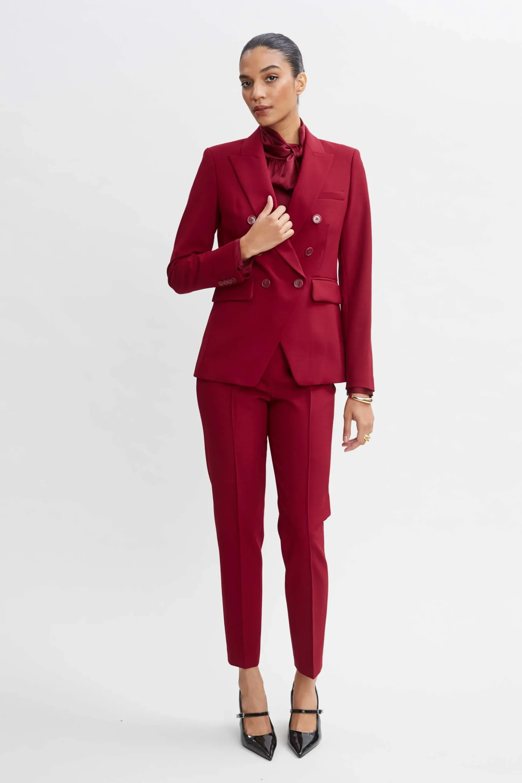 Elie Tahari Tops & Sweaters|Suiting-Chiffon Sleeve Silk Satin Tie Shirt SANGRIA