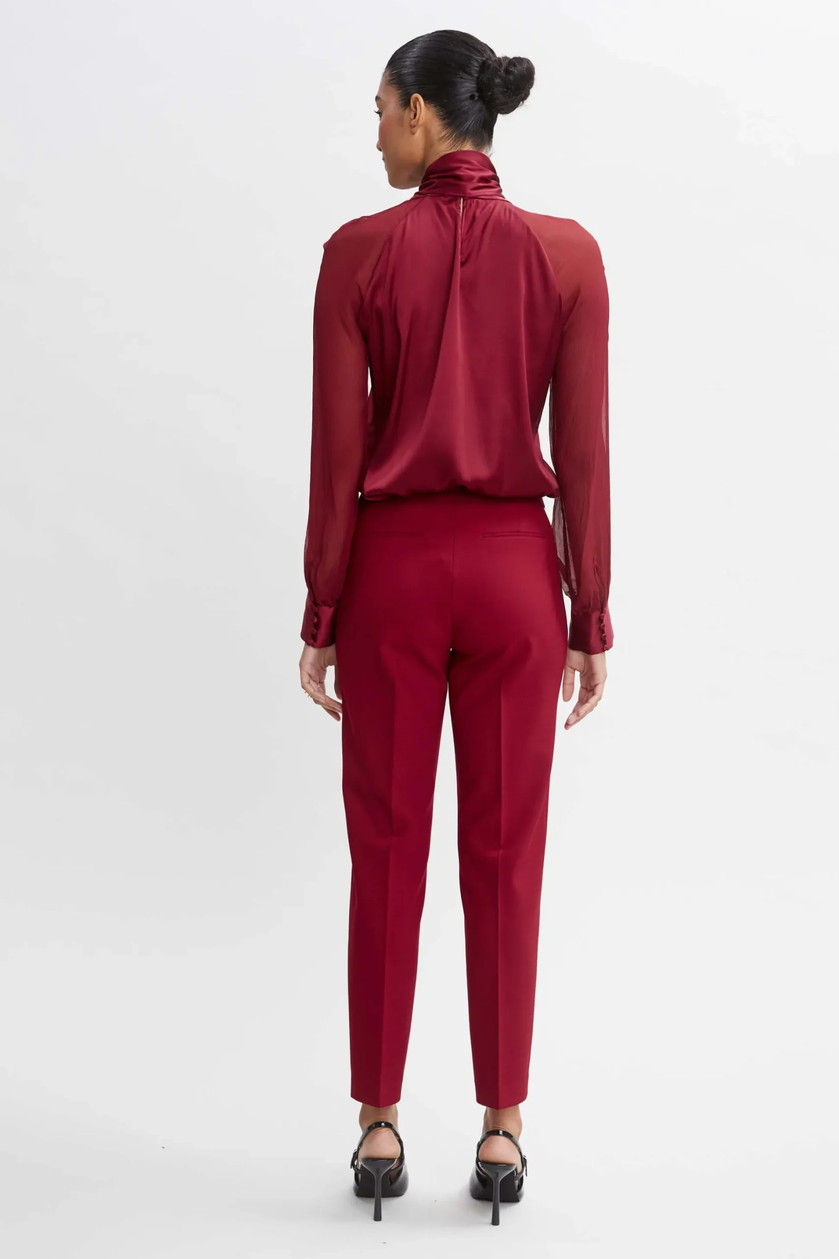 Elie Tahari Tops & Sweaters|Suiting-Chiffon Sleeve Silk Satin Tie Shirt SANGRIA