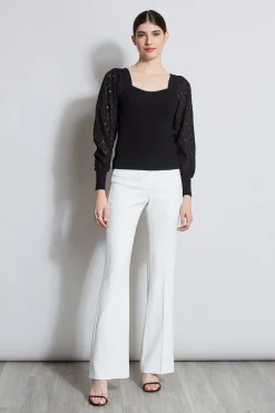 Elie Tahari Tops & Sweaters-Contour Neck Lace Sleeve Sweater NOIR