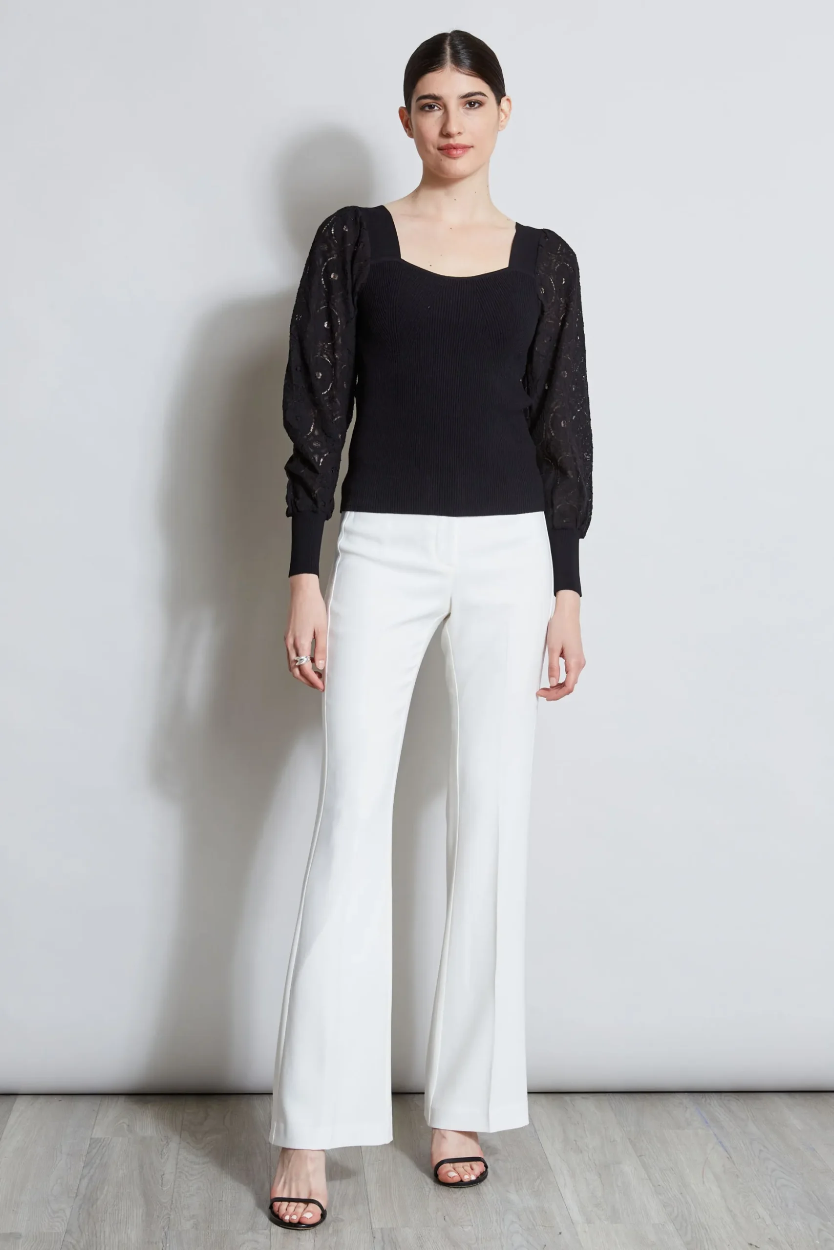 Elie Tahari Tops & Sweaters-Contour Neck Lace Sleeve Sweater NOIR