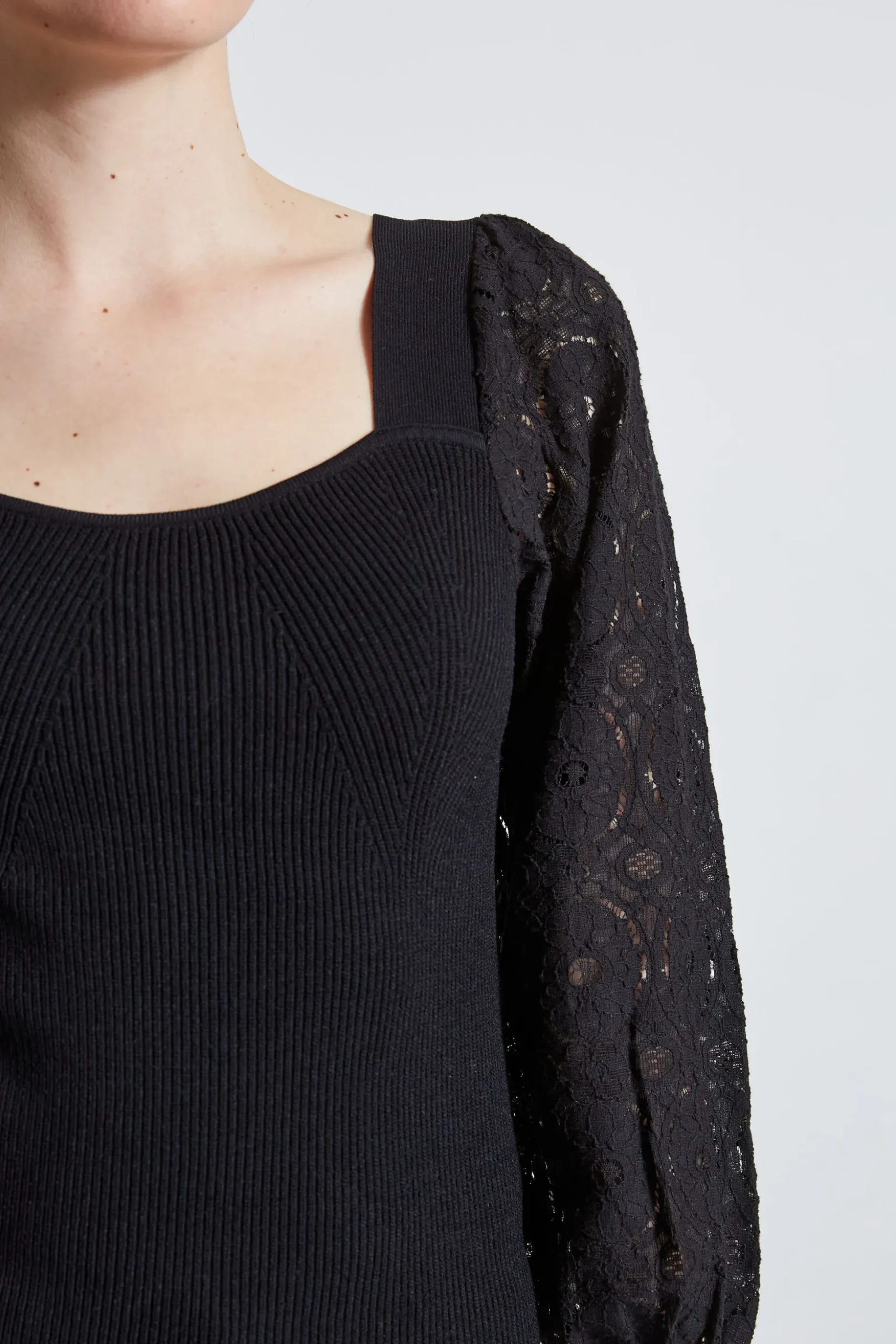 Elie Tahari Tops & Sweaters-Contour Neck Lace Sleeve Sweater NOIR