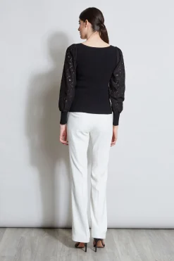 Elie Tahari Tops & Sweaters-Contour Neck Lace Sleeve Sweater NOIR