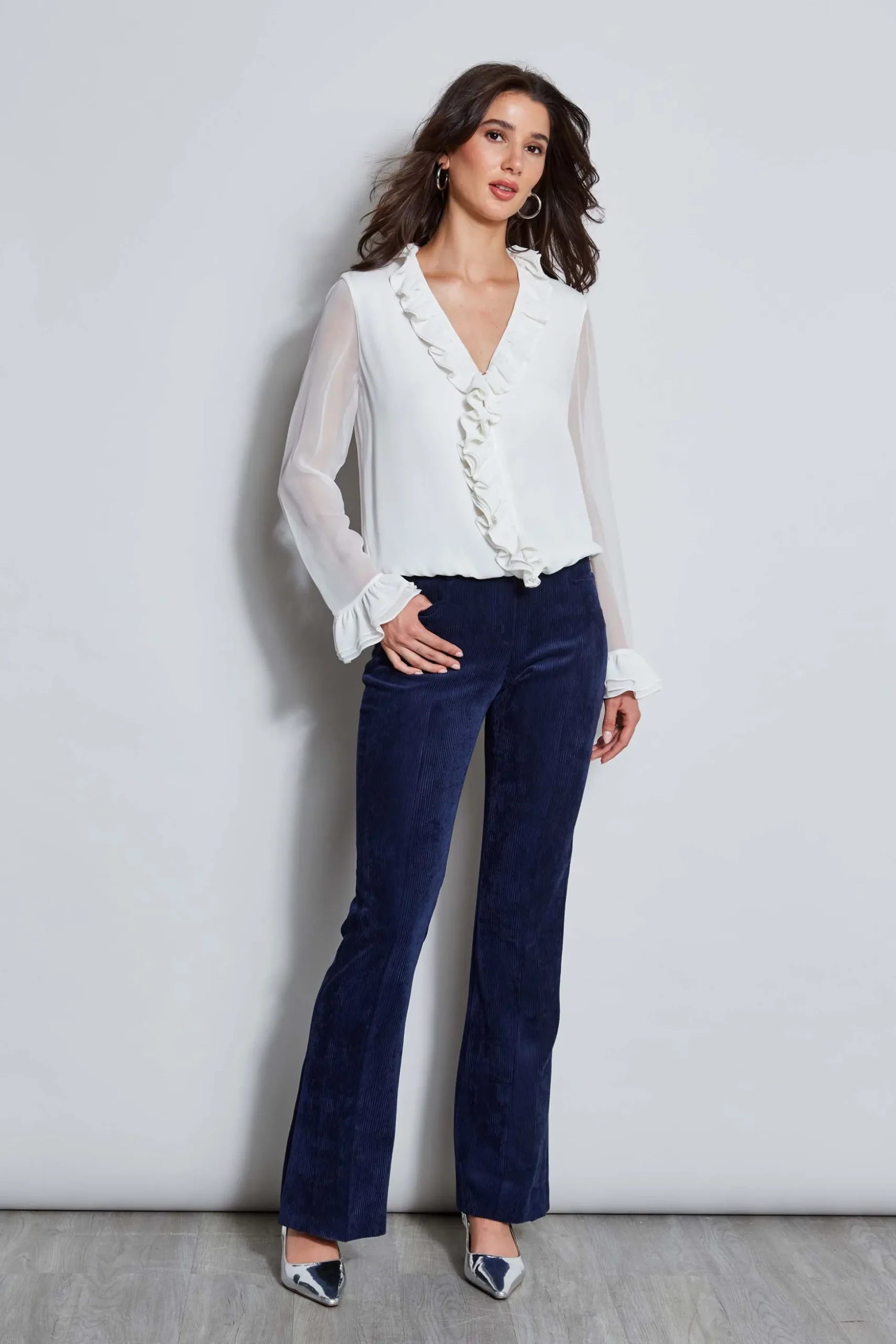 Elie Tahari Bottoms|Suiting-Corduroy Fit & Flare Pant GALAXYNAVY