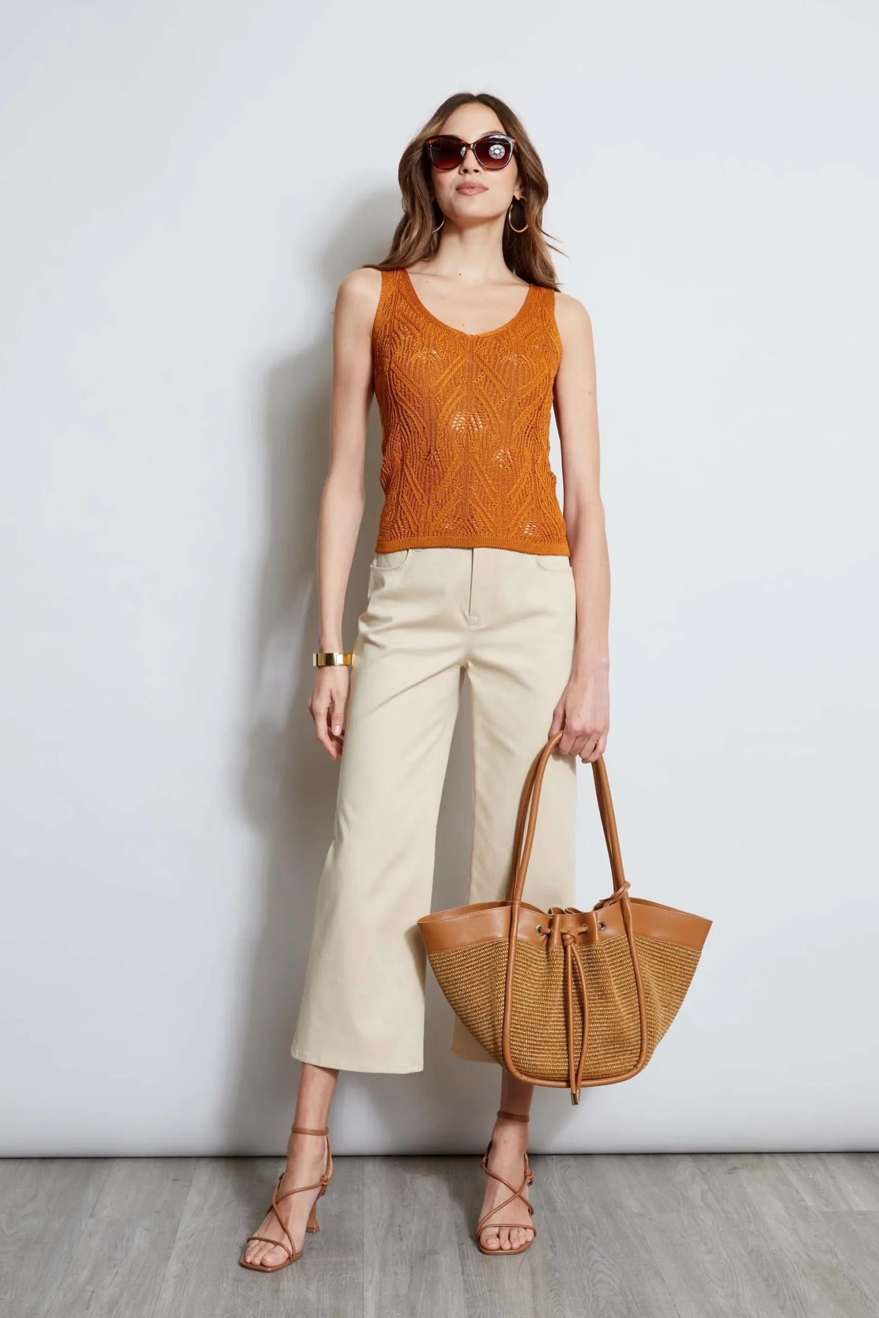 Elie Tahari Tops & Sweaters-Cotton Crochet V-Neck Sweater GINGER