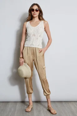 Elie Tahari Tops & Sweaters-Cotton Crochet V-Neck Sweater CREAM