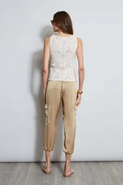 Elie Tahari Tops & Sweaters-Cotton Crochet V-Neck Sweater CREAM