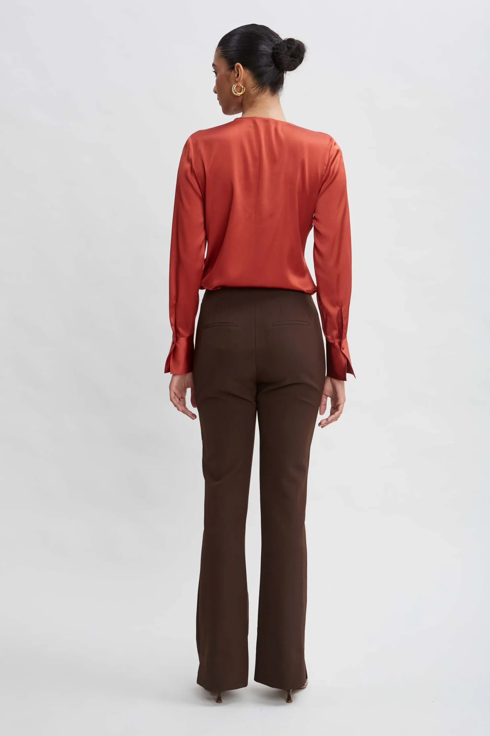 Elie Tahari Bottoms-Crepe Seam Slit Flare Pant WOOD