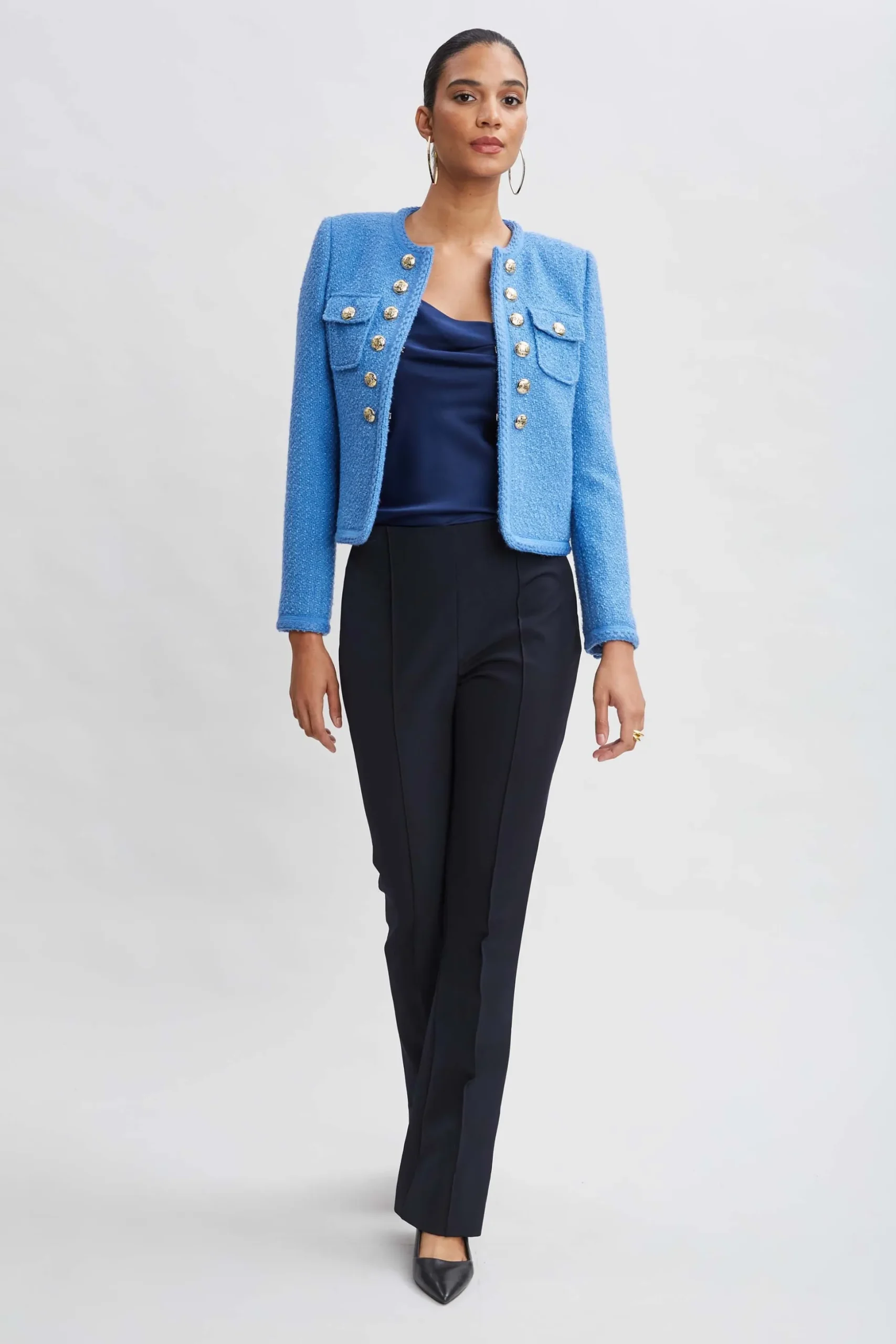 Elie Tahari Bottoms-Crepe Seam Slit Flare Pant STARGAZER