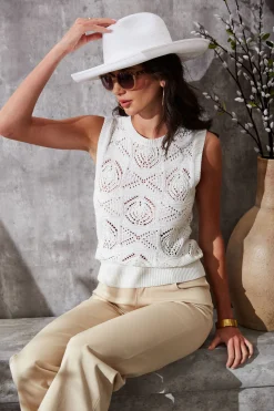 Elie Tahari Tops & Sweaters-Crochet Cotton Sweater Tank PEARL