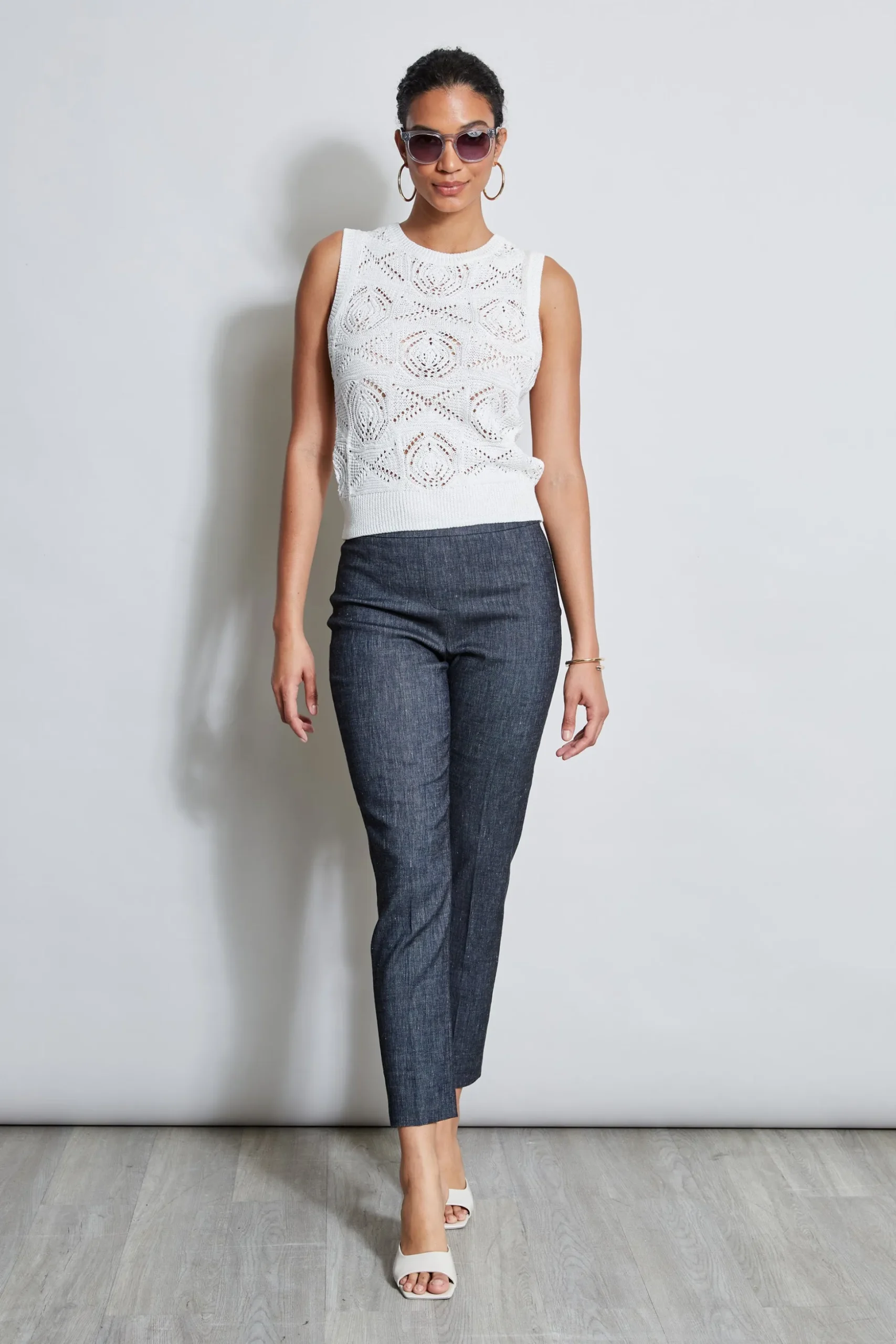 Elie Tahari Tops & Sweaters-Crochet Cotton Sweater Tank PEARL