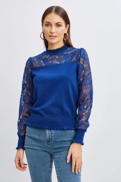 Elie Tahari Tops & Sweaters-Crochet Long Sleeve Sweater DAPHNEBLUE