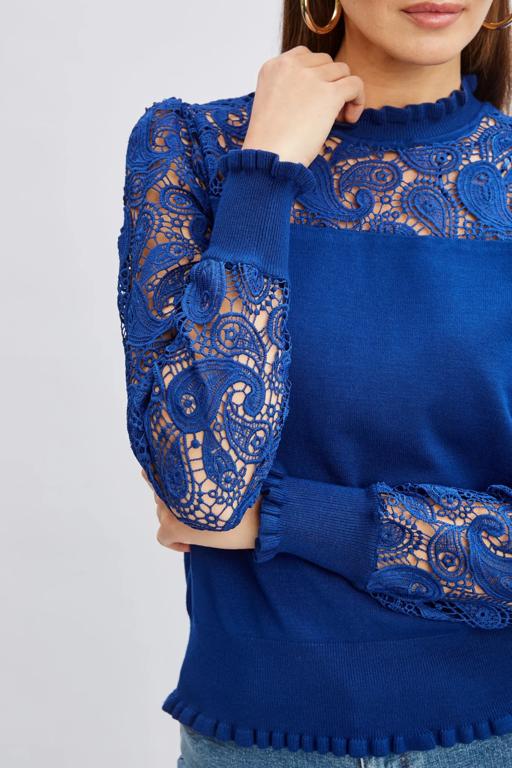 Elie Tahari Tops & Sweaters-Crochet Long Sleeve Sweater DAPHNEBLUE