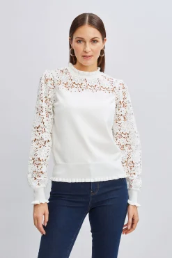 Elie Tahari Tops & Sweaters-Crochet Long Sleeve Sweater SkyWhite