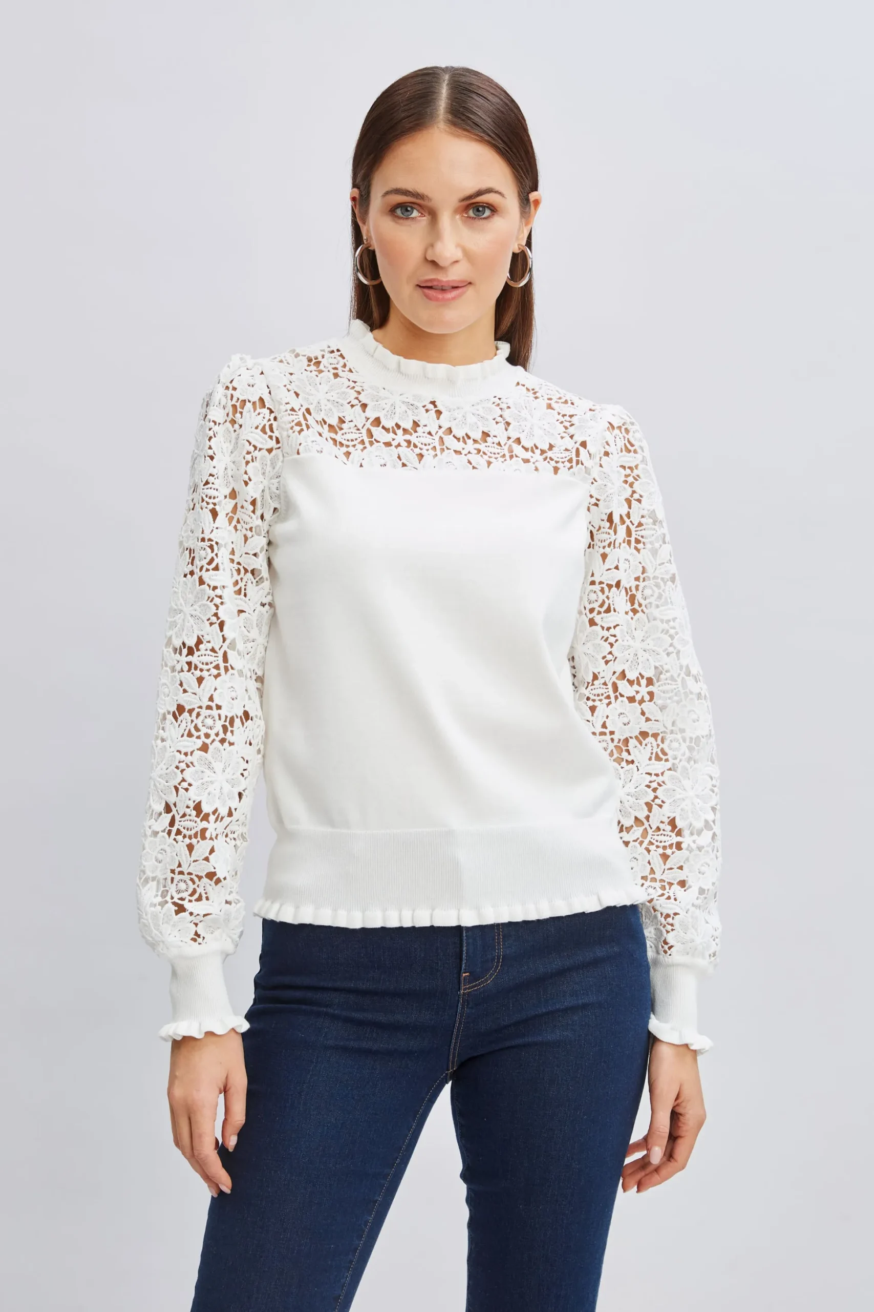 Elie Tahari Tops & Sweaters-Crochet Long Sleeve Sweater SkyWhite
