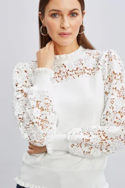 Elie Tahari Tops & Sweaters-Crochet Long Sleeve Sweater SkyWhite