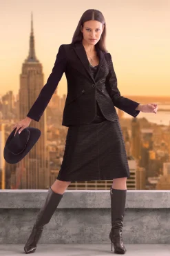Elie Tahari Jackets & Blazers|Suiting-Croco Embossed Vegan Leather Panel Blazer BLACK