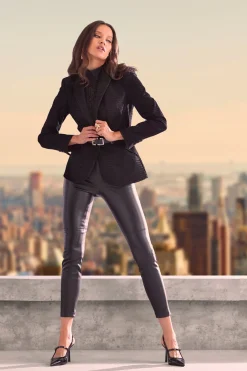 Elie Tahari Jackets & Blazers|Suiting-Croco Embossed Vegan Leather Panel Blazer BLACK