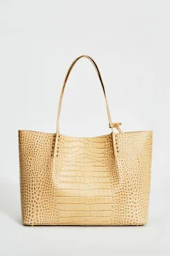 Elie Tahari Fragrance|Gloves-Crocodile Embossed Leather Tote CAMEL