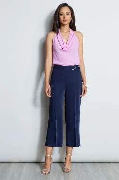 Elie Tahari Bottoms-Cropped Wide Leg Belted Pant PEACOAT