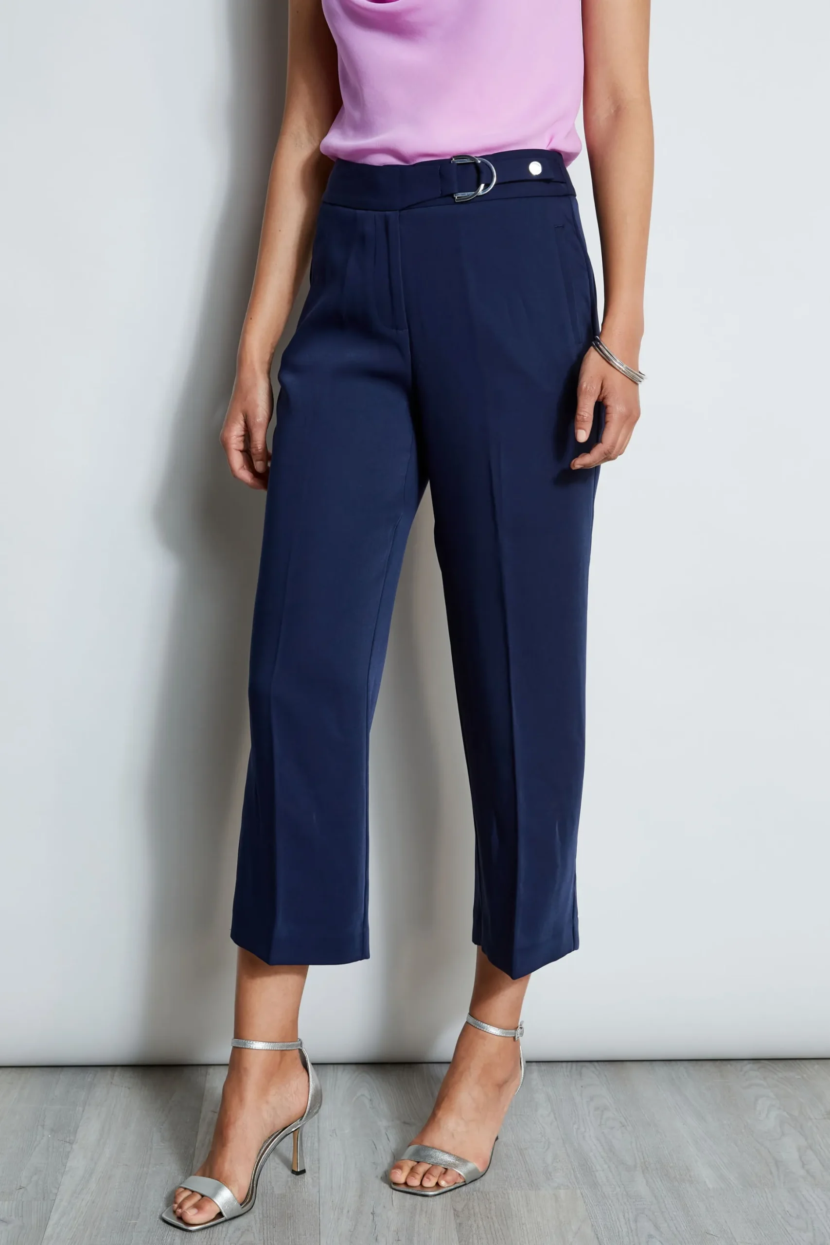 Elie Tahari Bottoms-Cropped Wide Leg Belted Pant PEACOAT