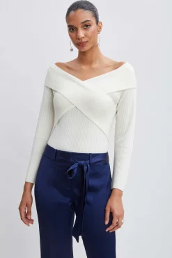 Elie Tahari Tops & Sweaters-Cross Shoulder Cashmere Merino Sweater SNOW