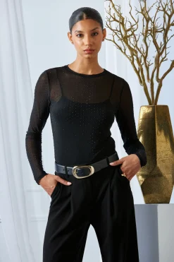 Elie Tahari Tops & Sweaters-Crystal Mesh Long Sleeve Knit BLACK