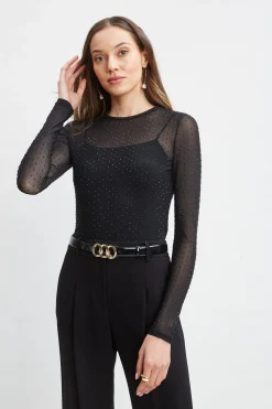 Elie Tahari Tops & Sweaters-Crystal Mesh Long Sleeve Knit BLACK