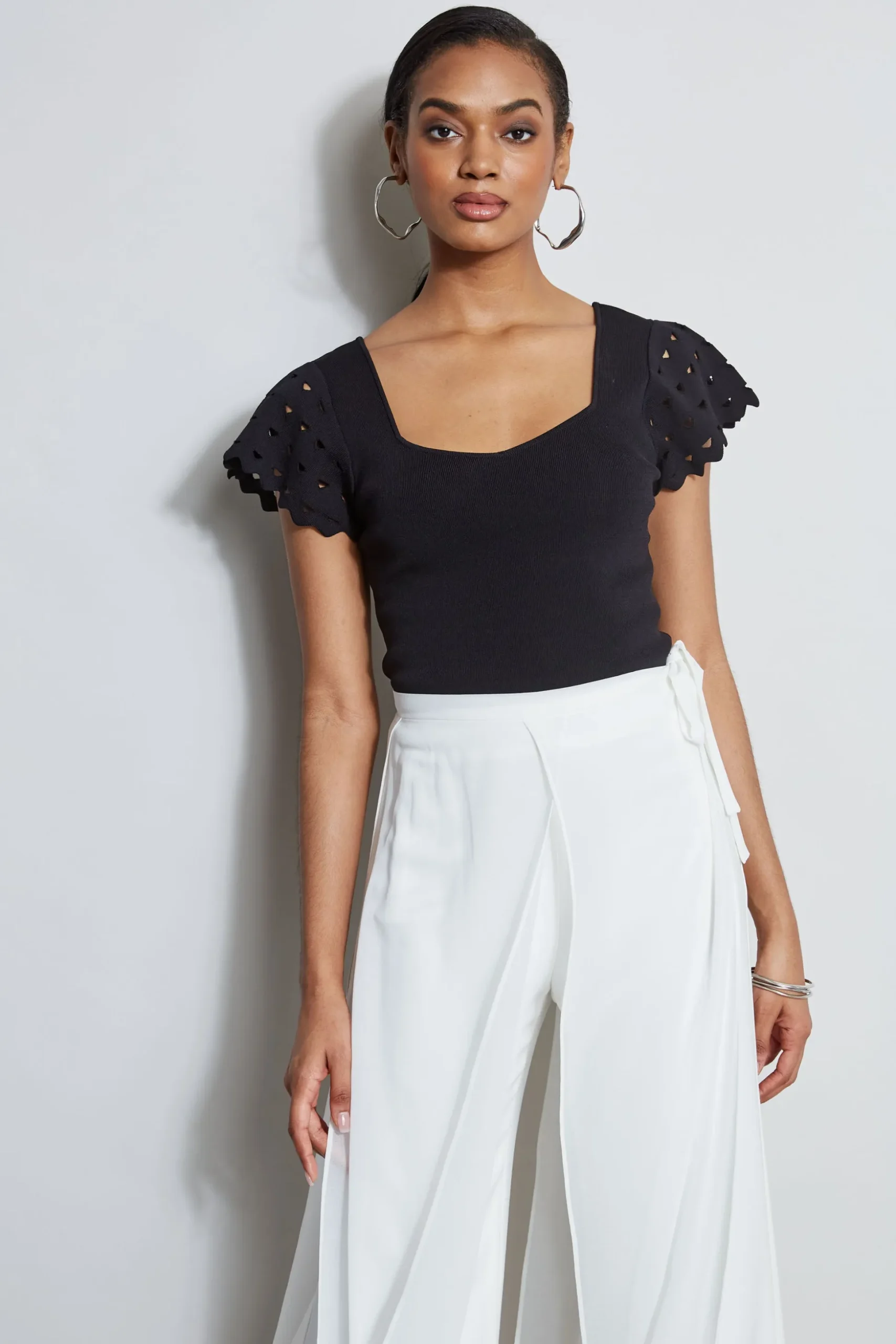 Elie Tahari Tops & Sweaters-Cut Out Flutter Sleeve Sweater NOIR