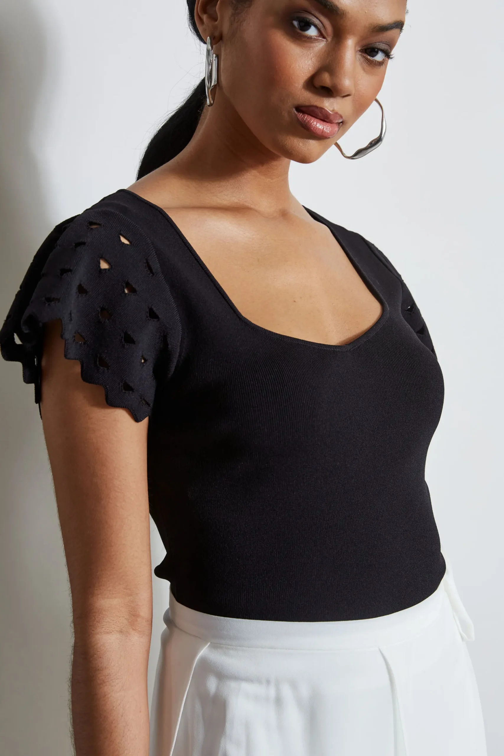 Elie Tahari Tops & Sweaters-Cut Out Flutter Sleeve Sweater NOIR