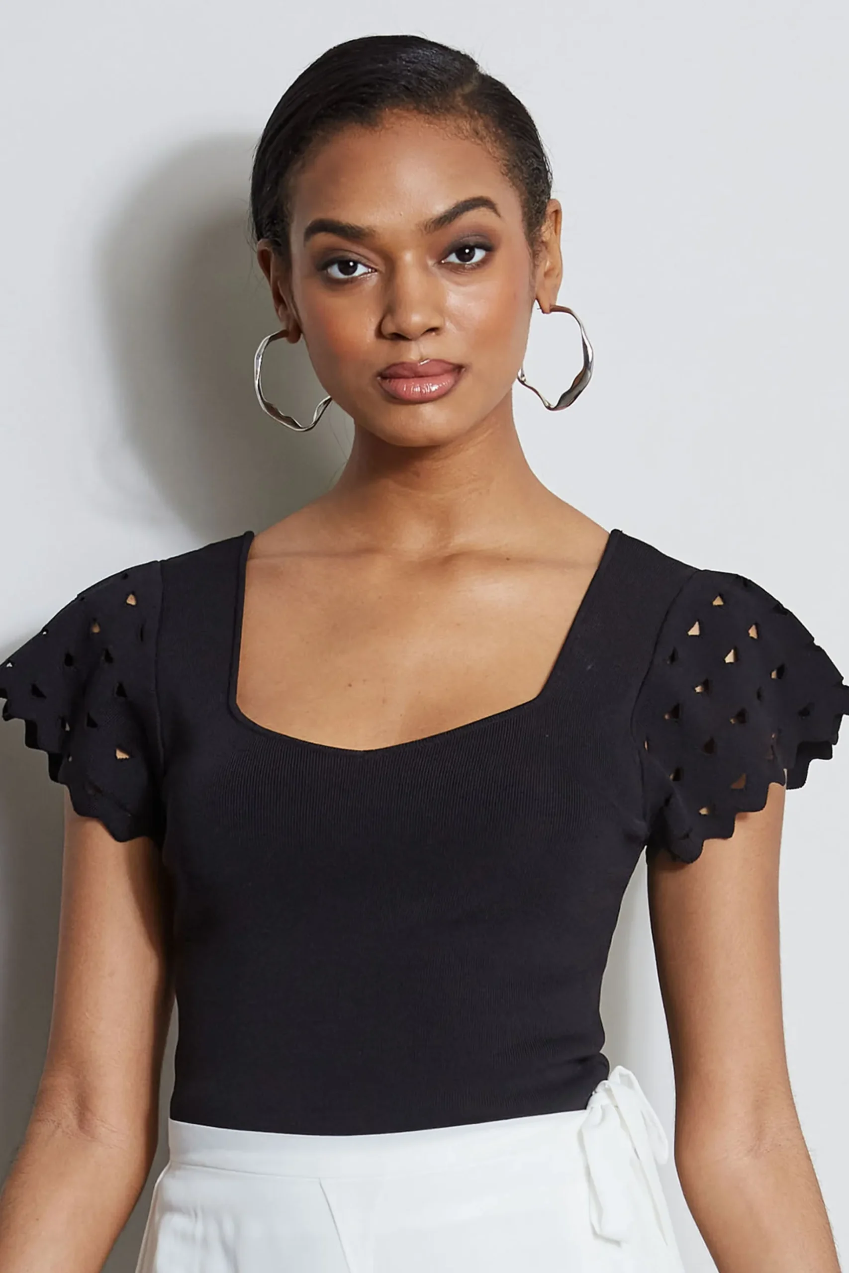 Elie Tahari Tops & Sweaters-Cut Out Flutter Sleeve Sweater NOIR