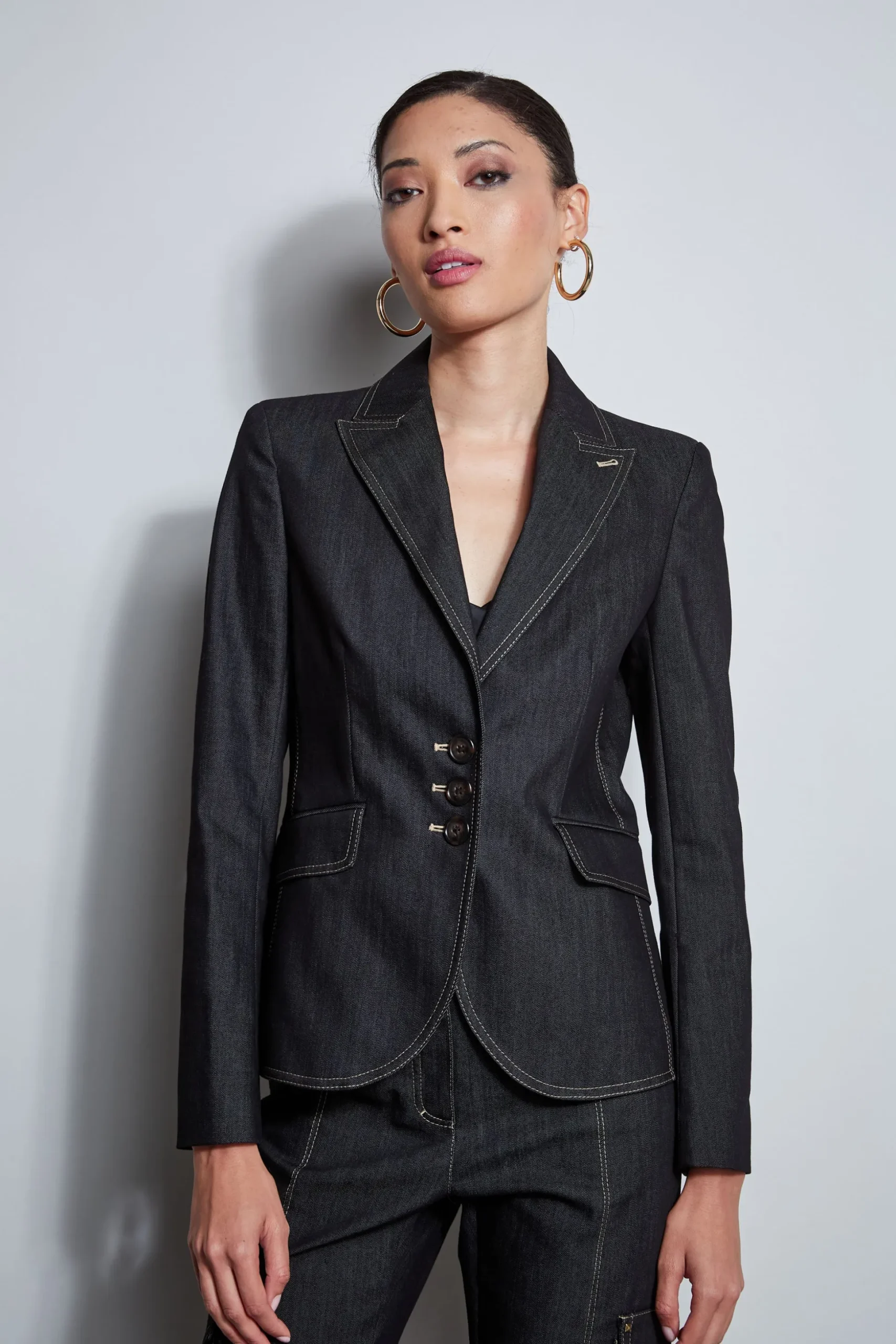 Elie Tahari Jackets & Blazers-Denim 3 Button Blazer BLACK