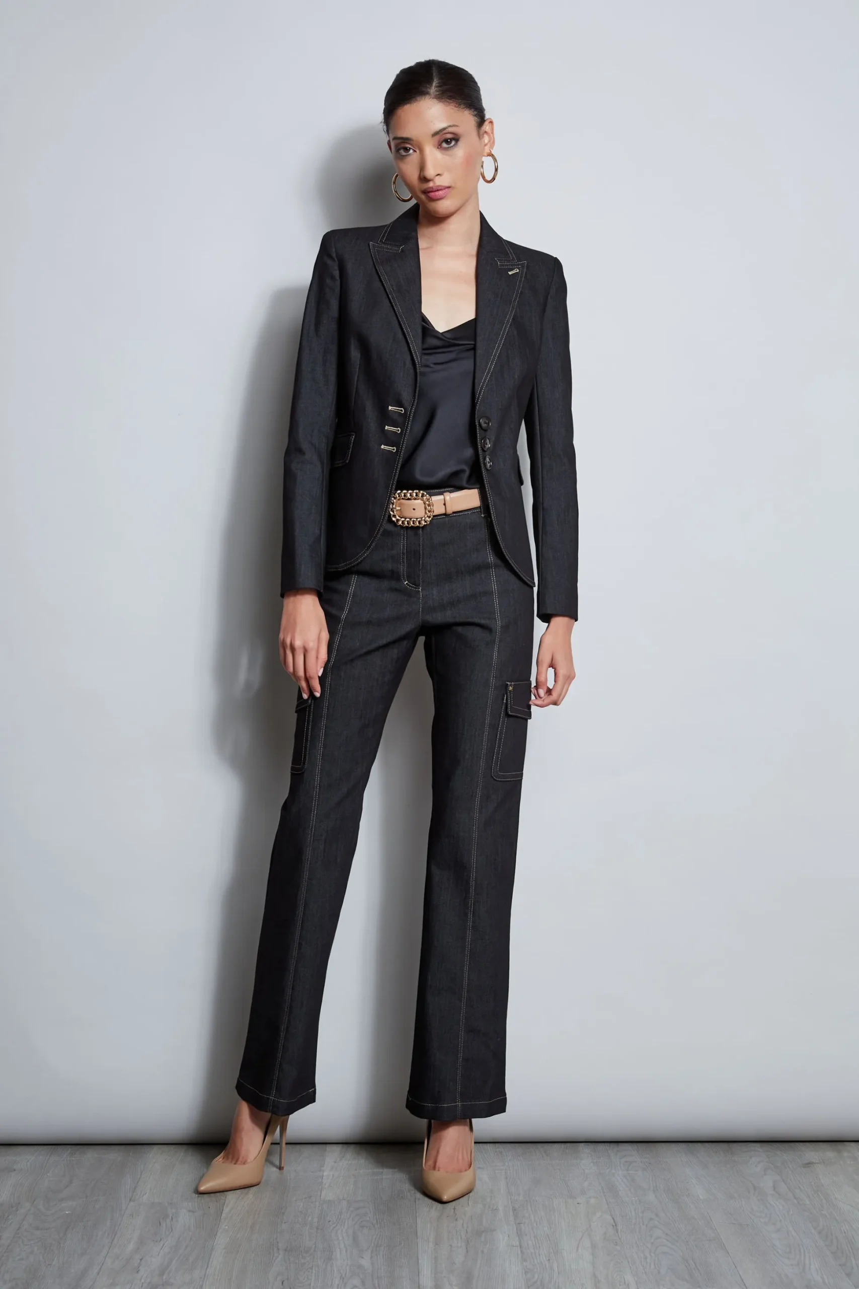 Elie Tahari Jackets & Blazers-Denim 3 Button Blazer BLACK