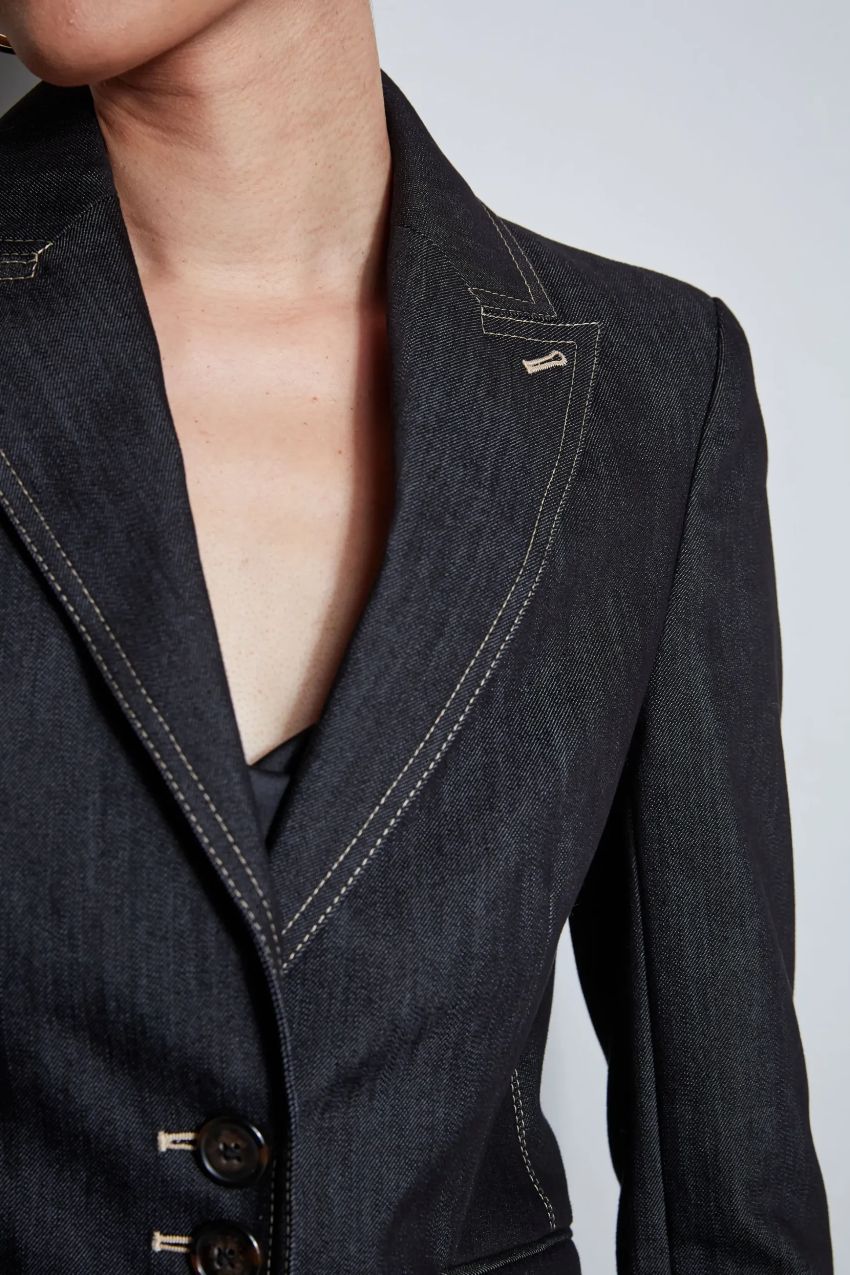Elie Tahari Jackets & Blazers-Denim 3 Button Blazer BLACK