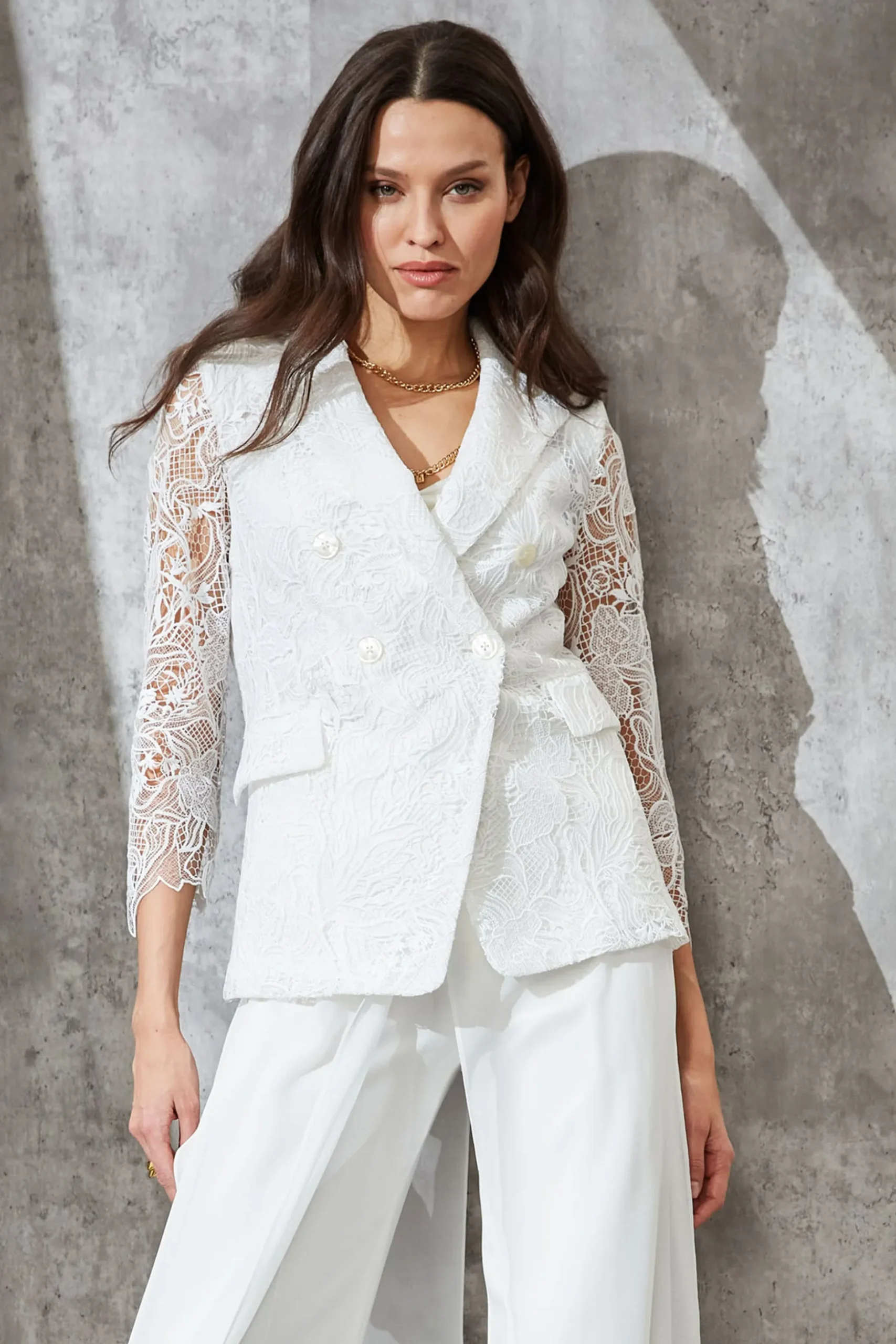 Elie Tahari Jackets & Blazers-Double Breasted Lace Blazer FOAM